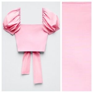 Pink zara top with puffy sleeves